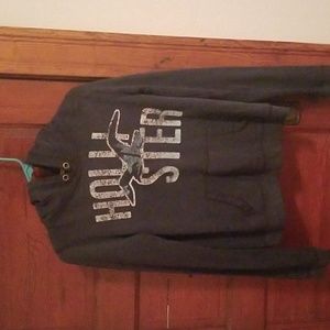 Hollister, Youth Large, Navy Blue with white & baby blue writing on front & hood